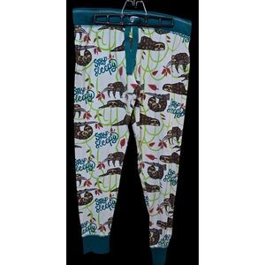Stay Sleepy Sloth Print PJ Pants  Green Accent joggers leggings Graphic print